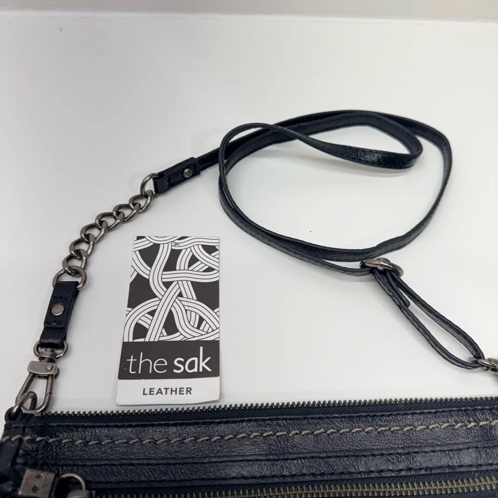 The Sak Ventura Black Leather Chain-Accent Crossbody Bag
